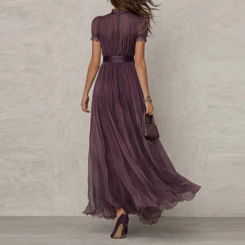 Women's 2026 Spring Summer V-neck Ruffle Dress – Cinched Waist Flowy A-line Maxi Dress, Casual Elegant