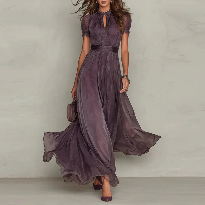 Women's 2026 Spring Summer V-neck Ruffle Dress – Cinched Waist Flowy A-line Maxi Dress, Casual Elegant